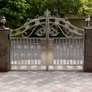 Stainless Steel Double <b>Swing</b> Driveway Gate Decorative Silver Metal Entrance Gate for Home Villa Security Main Door - Product Image 4