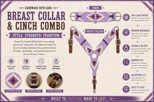 EQUIPO: Conjunto de Cinturón y Pechera para Caballo de Cuero Trenzado y Lana, Patrón Geométrico Marrón con Hebillas Concho, Hecho en India - Product Image 2