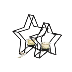 Porte-bougie chauffe-plat en fer et verre noir éco-responsable en forme d'étoile pour la décoration de la maison, Noël et mariages - Product Image 1