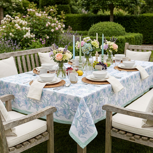 Orchid Aqua Open Handcrafted Block Printed 100% Cotton <b>Tablecloth</b> Sustainable Wedding Dining Decor Home Furnishing Style - Product Image 6