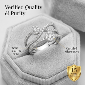Élégante bague de fiançailles en or 18 carats avec mosaïque de diamants croisés et double grappe florale pour les détaillants - Product Image 3