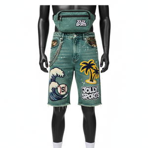 <b>Mens</b> Premium Acid Wash Denim <b>Shorts</b> Thick Cotton Denim Distressed Streetwear Custom Chenille <b>Patch</b> Logo Acid wash <b>men's</b> <b>shorts</b> - Product Image 4