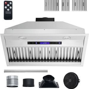 Hotte de cuisine encastrable 900 CFM 4 vitesses 30 pouces en acier inoxydable avec télécommande tactile, éclairage LED et déflecteur d'évacuation - Product Image 1