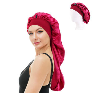 Women Wide Elastic Band Satin <b>Bonnet</b> Hair Wrap Sleeping Cap Adjustable Button Hair Care Hat - Product Image 2