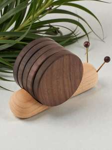 Ensemble de dessous-de-verre en bois en forme d'escargot, tapis rond pour boissons, réutilisable, respectueux de l'environnement, pour la décoration de la table à la maison - Product Image 3