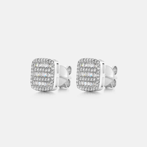 925 <b>Silver</b> Hoop Earrings with Zircon Stones 925 <b>Silver</b> <b>Stud</b> Earrings with Baguette Cut Diamond Channel Setting Geometric Minimal - Product Image 3