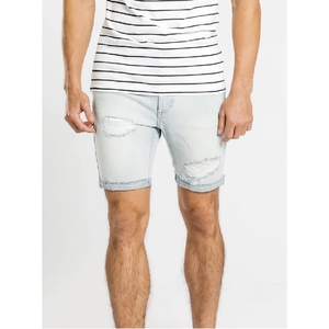 Shorts Bermuda en toile déchirée bleu clair pour homme, taille mi-haute élastique, décontracté, écologique, respirant - Product Image 2