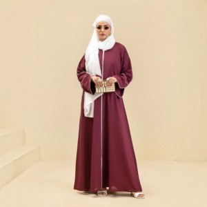 STAR IMPEX Breathable <b>Linen</b> Women Modest Abaya <b>Maxi</b> <b>Dress</b> Round Neck Long Sleeve Solid Muslim <b>Dress</b> for Evening Party - Product Image 1