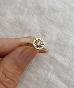 Bagues empilables en diamant, or massif 14K 18K, serti étoile solitaire, taille ronde, diamant de laboratoire, délicat, minimaliste, bande de 3 mm, joaillerie fine - Product Image 3