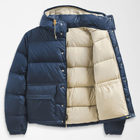 Veste matelassée en duvet à capuche bleu marine pour homme, coupe-vent, fermeture éclair, décontractée, chaude pour l'hiver, coupe régulière CP-MPJ-08