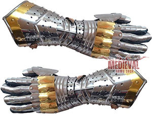 Guantes de Acero Medievales, Guanteletes Góticos con Forro de Cuero y Detalles en Latón, para Disfraces de Reenactamiento, Protección para Brazos - Product Image 3