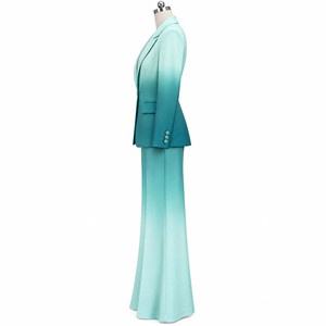 Women Gradient Color High Quality <b>Suit</b> Set Full Length Pants Turn-down Collar Breathable Elegant Design Regular Fit Spring Wear - Product Image 4