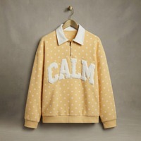 Sweat-shirt vert à pois pour femmes, imprimé lettres Calm, col rabattu, manches longues, vêtements décontractés d'automne