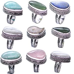 Lote de 100 Anillos de Plata con Piedras Preciosas Mixtas Hechos a Mano, Joyería Original con Piedras Preciosas para Niñas y Mujeres, Engaste de Bisel, para Bodas y Fiestas - Product Image 2