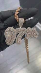 Pendentif Bling Hip Hop Rapper en Argent 925, Bijou Personnalisé avec Logo Lettre Nom en Moissanite VVS, Pendentif Plaqué Or en Argent 925 - Product Image 4