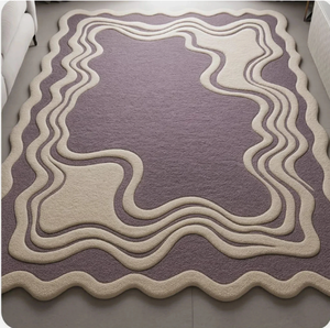 Tapis en laine tufté fait main, écologique, antidérapant, adapté aux animaux domestiques, pour enfants et adultes, design moderne, violet crème, pour la prière - Product Image 2