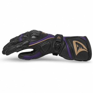 Avery Leather Racing Gloves Full Finger Purple Black Adjustable Wrist <b>Strap</b> Breathable Unisex Riding - Product Image 4