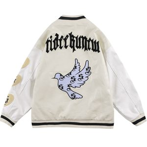 Chaqueta Varsity para Hombre, Cuero PU, Logotipo Bordado del Patrón de la Luna, Cuello Camisero, para Otoño, Corte Regular - Product Image 5