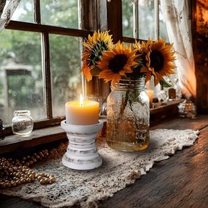 Pine Wood Hurricane Pedestal <b>Candle</b> Holder Handmade Square Design with Whitewashed Weathered Finish Home Decor Wholesale - Product Image 5