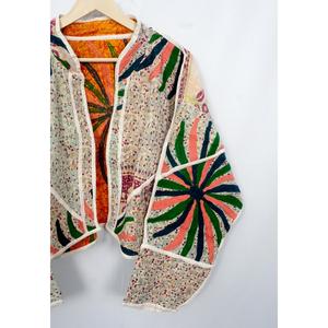 Hand Quilted V-Neck Style <b>Kantha</b> Hand Block Print Indian Women & Clothing Coat V Neck Partywear <b>Jacket</b> Gift For Her - Product Image 3