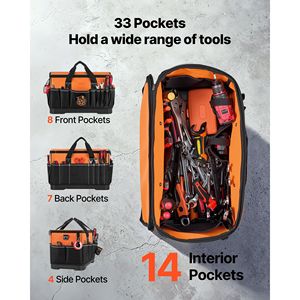 Zaino Portautensili Grande da 19,1 Pollici con 33 Tasche, Base Resistente all'Acqua e Chiusura a Cerniera - Product Image 2