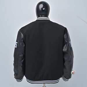 Blouson universitaire noir pour homme, broderie avant avec noms de villes UC, manches en cuir, col montant, OEM, décontracté, hiver, imperméable - Product Image 3
