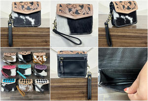 2025 Wholesale New Arrival Hand Tooled Cowhide Leather <b>Coin</b> Purse Wristlet Western Boho Genuine Leather Mini Wallet for Women's - Product Image 3