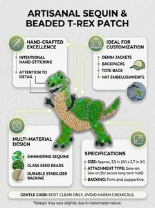 Green Dinosaur Chenille Beaded Embroidered Sew-On PU Sequin Animal Applique Patch for Kids Clothing Jackets <b>Bags</b> <b>Hats</b> - Product Image 6