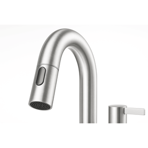 Robinet de lavabo 8 pouces nickel brossé, double poignée, design 3 trous, douchette extractible rotative à 360 degrés, siphon escamotable pour bain et douche - Product Image 5