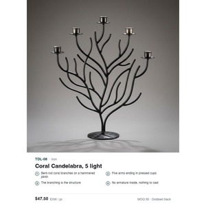 Hand Bent Iron 5-Light Coral Branch <b>Candelabra</b> Oxidised <b>Black</b> Metal Candle Holder Wholesale Home Decor - Product Image 4