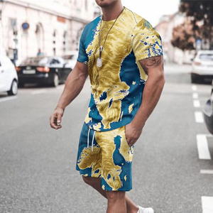 Conjunto de Verano para Hombre de Dos Piezas, Camiseta y Pantalones Cortos de Algodón Tejido Vintage con Logotipo Personalizado en la Parte Delantera ODM - Product Image 5