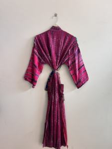 Kimono de Seda Crepé Reciclada para Mujer, Estilo Vintage, Kimono Largo de Seda Saree - Product Image 6