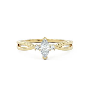 Bague de fiançailles minimaliste à trois pierres en diamant de laboratoire, or massif 10K 14K, diamants de laboratoire taille marquise et ronde, avec bande torsadée - Product Image 1