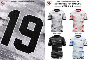 Camiseta de Fútbol Sublimada Personalizada, Plateada y Negra con Impresión Texturizada, Nombre del Equipo, Número, Secado Rápido, Poliéster, Venta al Por Mayor, OEM - Product Image 5