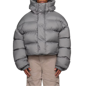 High Quality Thick Canvas <b>Stand</b> Collar Front Logo Quilted Puffer Custom Oversized Baggy Hooded Cotton Filled Jacket for Men - Product Image 1