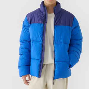 Men's Blue Hooded Collar Zipper Closure Waterproof Windproof <b>Reversible</b> Casual Winter Puffer <b>Jacket</b> Polyester 2026 High Street - Product Image 1