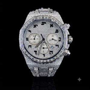 Men's Sterling Silver Diamond Watch 42mm Round Case Mechanical <b>Chronograph</b> Analog Dial Sapphire Crystal Watch For Mens - Product Image 2