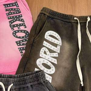 Shorts vintage personnalisés pour hommes, effet délavé, ourlet roulé, 100 % coton, motif uni, taille mi-haute, respirant, tricoté, avec cordon de serrage orné de strass - Product Image 6