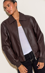 Veste bomber courte pour femmes en gros - Tricotée, imperméable, respirante, mode d'hiver, véritable et imitation cuir PU polyester - Product Image 4