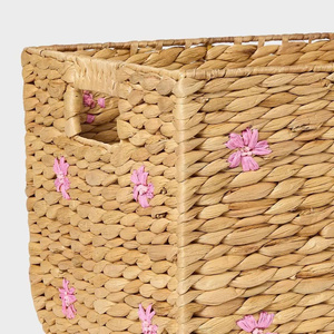 Panier à fleurs en jacinthe d'eau tressé à la main, organisateur de rangement décoratif, panier à linge et à jouets, décoration pour chambre d'enfant et rangement domestique - Product Image 6