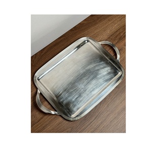 Elegant Polished <b>Chrome</b> Oval Tray Classic Ribbed Edge Decorative Metal Platter Sustainable Tableware for High End Restaurant - Product Image 2