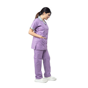 Women’s Professional Nurse Uniform <b>Short</b> <b>Sleeve</b> <b>Collared</b> Shirt Matching Medical Pants Contrast Piping Healthcare Workwear - Product Image 2