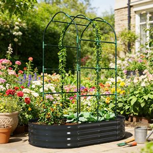 Galvanised 5 X 3 X 6ft Metal Outdoor Planter Box Dark Gray <b>Square</b> Raised Garden Bed Arched Trellis Open Bottom Perfect <b>Pots</b> Type - Product Image 2