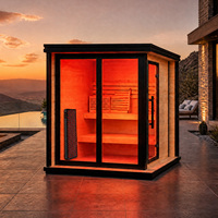 Ruang Sauna Luar Ruangan Thermo Pine dengan WiFi Pintar Opsional Terapi Cahaya Merah Steam Cube Sauna Pintu Kaca 2-3 Orang Hitam Custom