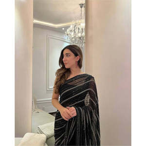 Sari Tradicional Musulmán de Diseño FB en Negro con Lentejuelas y Bordado Zari para Vestimenta Formal, Talla M - Product Image 6