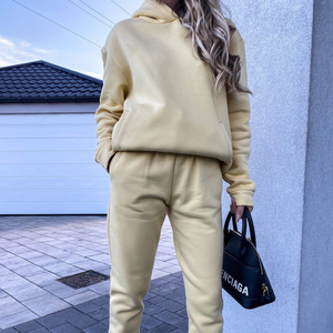 Sweat-shirt à capuche pour femme, manches longues, coupe ample, couleur unie, haut décontracté, 100% coton tricoté, respirant, à porter toute l'année - Product Image 1