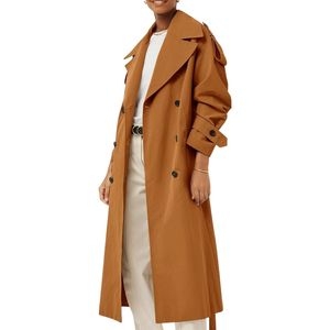 Abrigos de lana personalizados color canela para mujer, de longitud media, con solapa entallada y botones, chaqueta clásica con botones frontales, ropa exterior. - Product Image 4