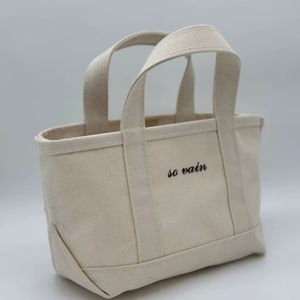 Sac fourre-tout minimaliste So Vain en toile brodée pour femme, petit sac à main compact en coton blanc avec poignée supérieure, petit sac quotidien - Product Image 1