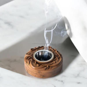 Luxury Handmade Redwood Carved Bakhoor <b>Burner</b> Aromatic Resin Incense Holder with Steel Cup <b>for</b> Home Decor Ramadan Eid Gift - Product Image 2