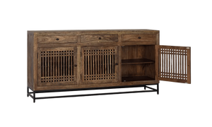 Aparador de Almacenamiento de Madera Maciza Simple, Diseño Moderno y Minimalista, Mueble Buffet para Sala de Estar con Base de Metal - Product Image 6